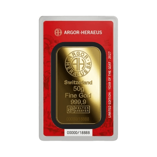 50 грама златно кюлче argor heraeus лунар козел 2027