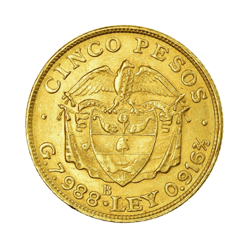 5 Златни Песо Симон Боливар Колумбия 1919-1924