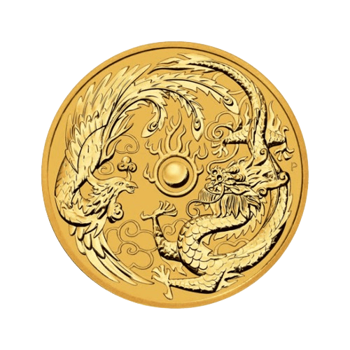31.1 гр. Златна Монета Австралийски Дракон и Феникс 2018