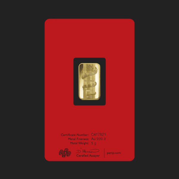 5 гр. Pamp Лунар Змия 2013 златно кюлче гръб