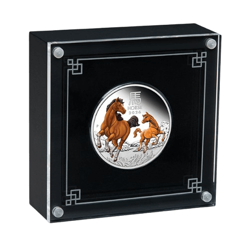 1 унция сребърна монета в опаковка цветен лунар 2026 кон