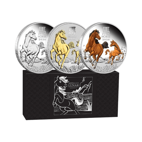 Сребърни Монети Австралийски Лунар Кон 2026 (3x1 унция) Трио Комплект гръб