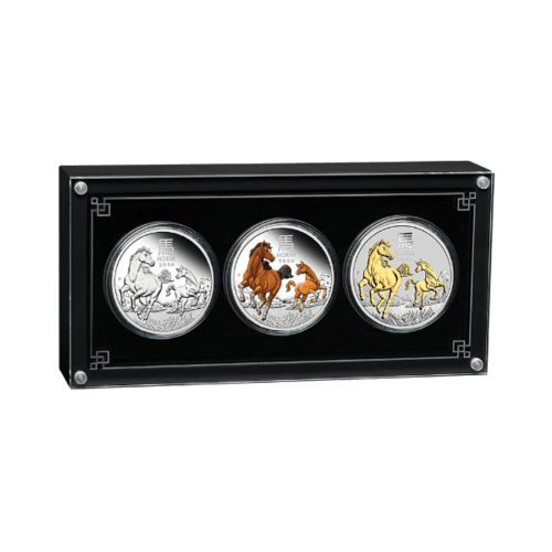 Комплект Сребърни Монети 93.3 гр. (3x1 унция) Трио Австралийски Лунар Кон 2026