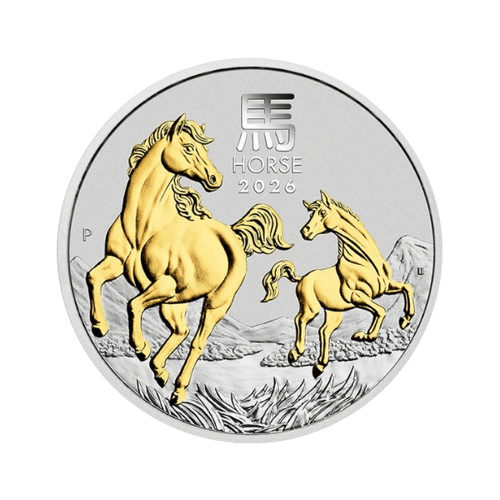 1 унция Сребърни Монети Лунар Кон 2026 позлатена в комплект