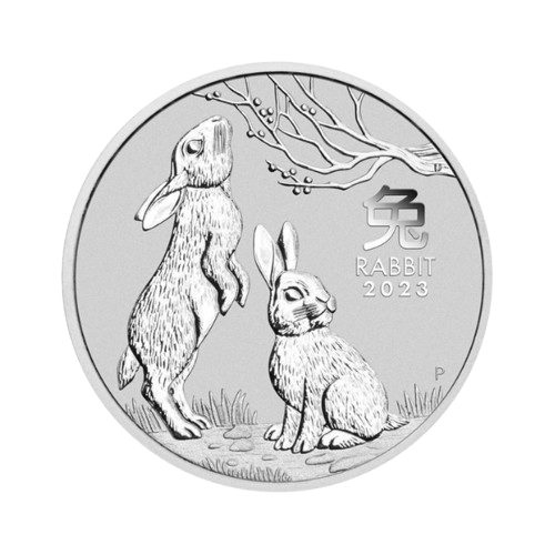 62.2 грама сребърна монета 2 oz лунар заек 2023