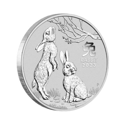 62.2 грама сребърна монета 2 oz лунар заек 2023