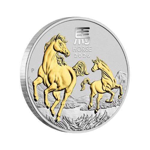 1 унция сребърна монета позлатен лунар 2026 кон