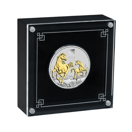 1 унция позлатен лунар кон 2026 сребърна монета в подаръчна кутия