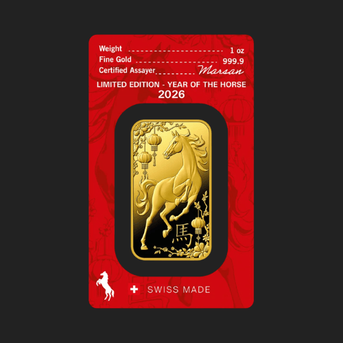 1 унция златен лунар кон 2026 златно кюлче Argor Heraeus