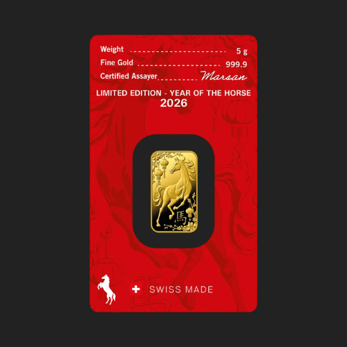 златно кюлче 5 грама argor heraeus 2026 лунар кон гръб