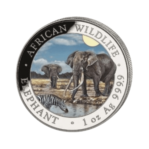 1 унция сомалийски слон 2026 цветен сребърна монета