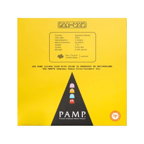31.1 грама сребърен токен pacman 45-годишнина pamp опаковка гръб