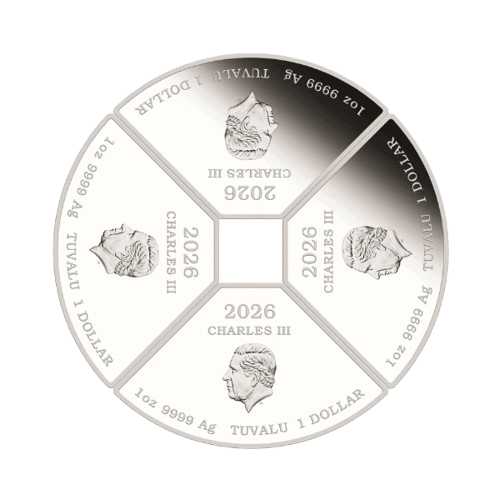 4 унции сребърен цветен лунар кон 2026 квадрант гръб