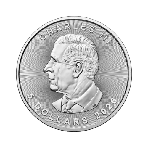 1 oz кленов лист сребърна монета 2026 за празник гръб