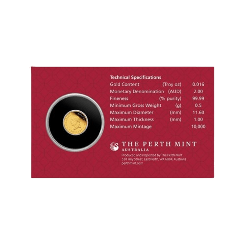 златна монета лунар 0.5 грама кон 2026 опаковка гръб