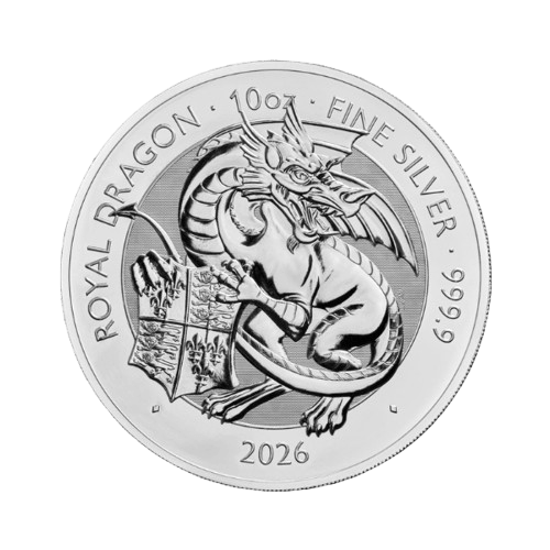 сребърна монета 10 oz кралският дракон зверове на тюдорите 2026 гръб чарлз трети