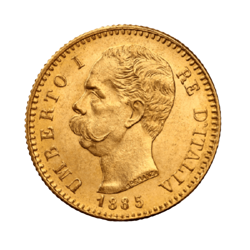 Златна монета 20 италиански лири Умберто I