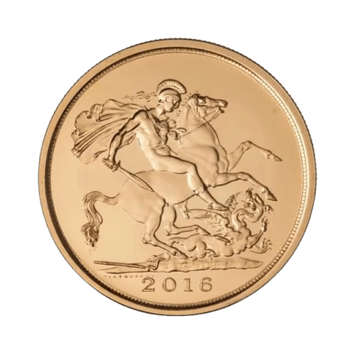 39.94 грама петорен суверен 2016-2021 златна монета гръб