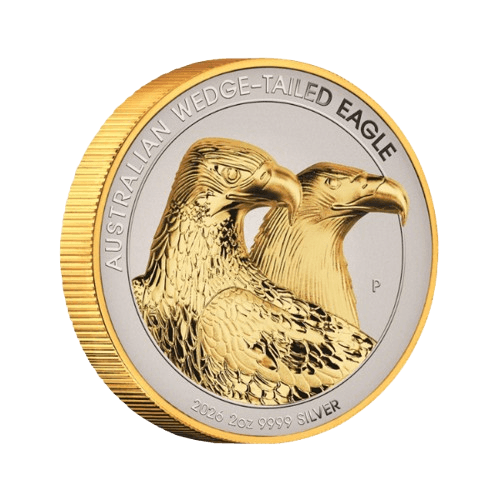 62.2 гр. 1 oz сребърна монета позлатен австралийски орел 2026 proof ultra high relief enhanced reverse