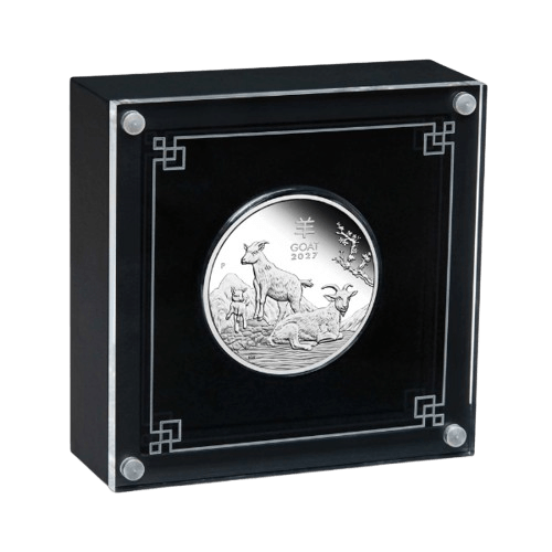 1 унция сребърна монета австралийски лунар козел 2027 perth mint кутия