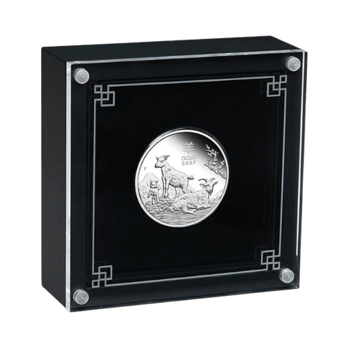 15.55 грама сребърна монета лунар козел 2027 perth mint кутия