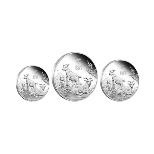 сет монети 2, 1 и 1/2 унция сребърен лунар козел 2027 proof