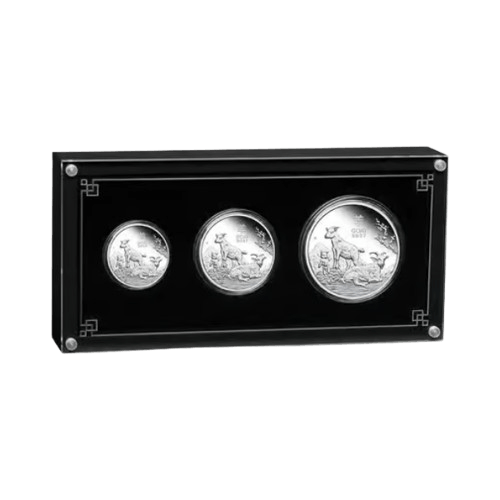 сет монети 2 oz, 1 oz и 1/2 oz сребърен лунар козел 2027 proof