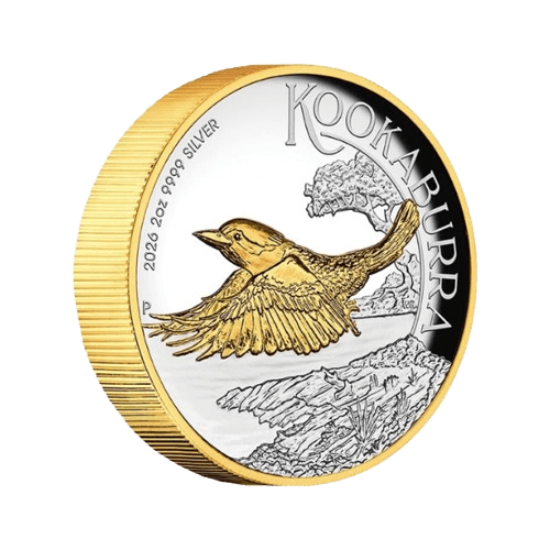 2 унции сребърна кукабура позлатена 2026 proof high relief лице