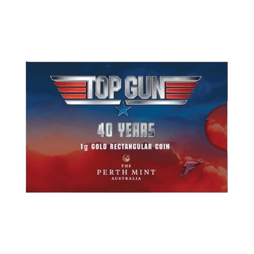 златно кюлче 1 грам top gun 40-годишнина perth mint опаковка