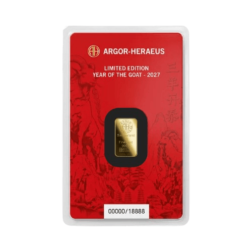 1 грам argor heraeus златно кюлче лунар козел 2027 швейцария