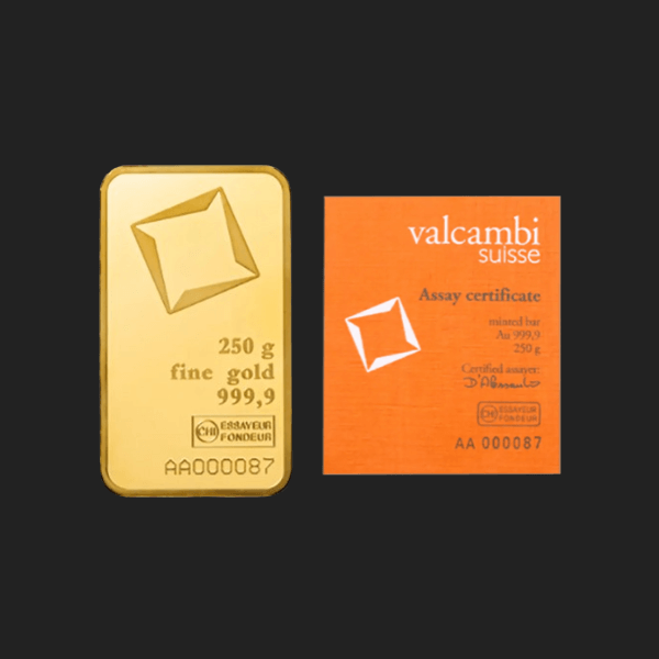 Инвестиционно златно кюлче 250 гр. Valcambi
