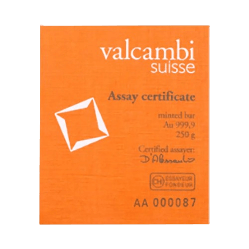 Инвестиционно злато 250 гр. кюлче Valcambi