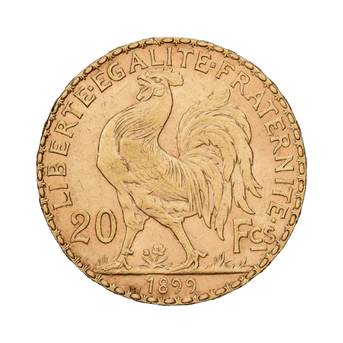 6.45 грама златна монета 20 франка мариана 1899-1906 гръб петел