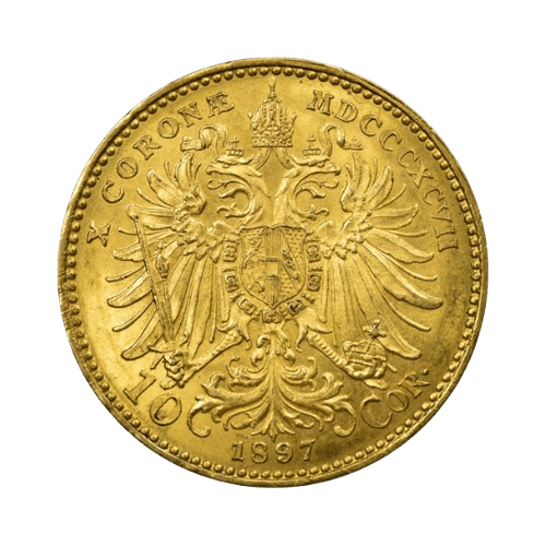 3.39 грама златна монета 10 корони франц йосиф първи с венец 1896-1906