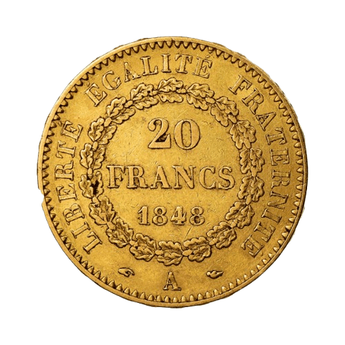 6.45 грама златна монета 20 франка гениус 1848-1849