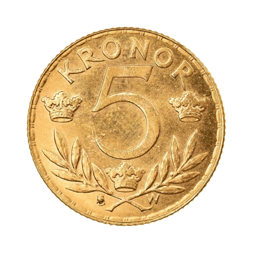 Златна монета 2.24 гр. 5 Шведски златни Крони Густаф V 1920 W